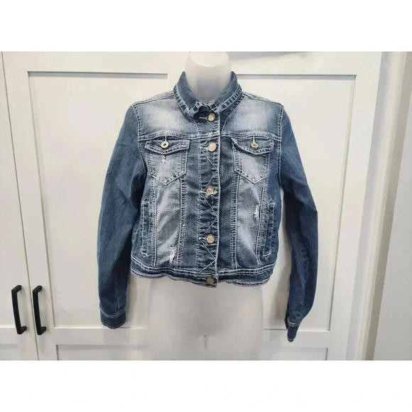Maurices Jackets & Blazers - Maurices Womens Dark Jean Jacket Crop Size M Long Sleeve Denim